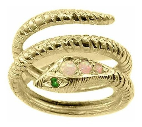 14k Yellow Gold Natural Opal And Emerald Womens Promise Ring