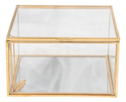 Vintage Brass And Clear Glass Square Gold Box