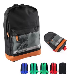 Mochila Back Pack Takata Negra Con Correa Verde Rojo Azul Negro