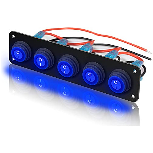 5 Gang 12v 20 Amp Toggle Rocker Switch Panel Led Breake...