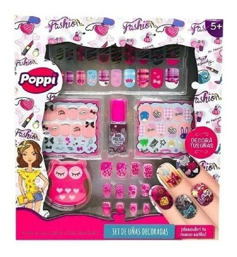 Set De Uñas Postizas Decora Esmalte Infantil Nena Poppi