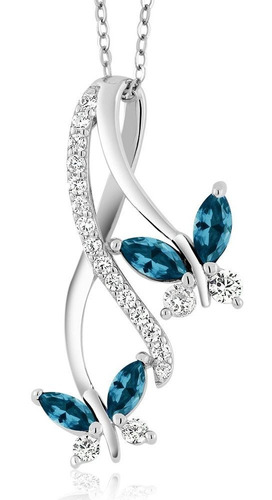 Imagen 1 de 8 de Collar Con Colgante De Mariposa De Topacio Azul Londres...