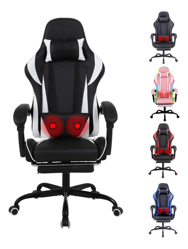 Silla De Juegos Con Reposapiés Almohada Lumbar De Masaje