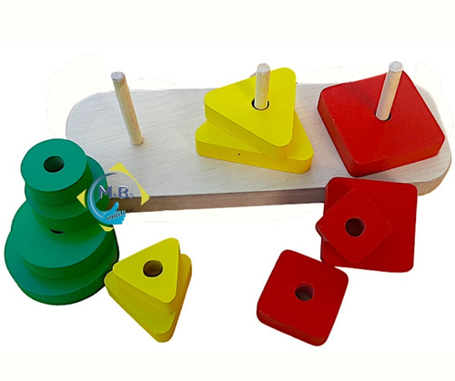 Imagen 3 de 6 de Juego Encastre Geometrico Apilar Madera Didáctico Bebes Niño