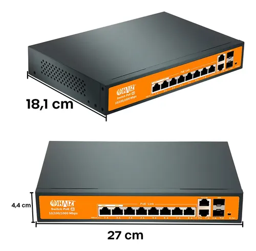 Switch Giga Suite 8 Portas Poe 2 Uplink 2 Sfp 10/100/1000