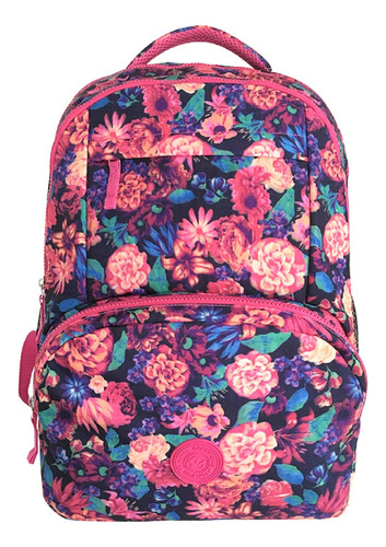 Mochila Juvenil Feminina Fiorella Sotti Star Flores Estilo Cor Rosa Desenho do tecido Florido