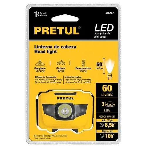 Linterna Para Cabeza De 3 Led, (60 Lúmenes) Pretul