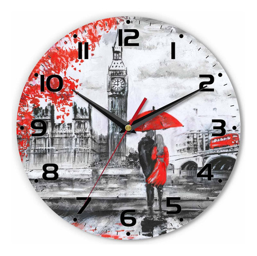 London Big Ben - Reloj De Pared Con Paraguas Rojo, Arbol Rom