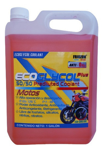 Refrigerante Motos Alta Gama Ecoglycol Plus Rosa 50/50 Galon