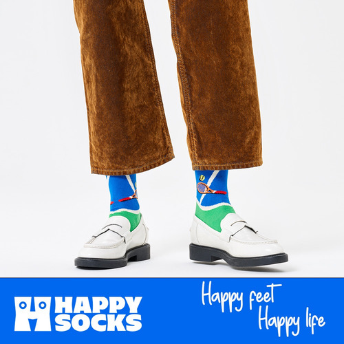 Calcetines Happy Socks Originales Tenis Unisex Raqueta Multicolor Estampado 26 - 30 Cm