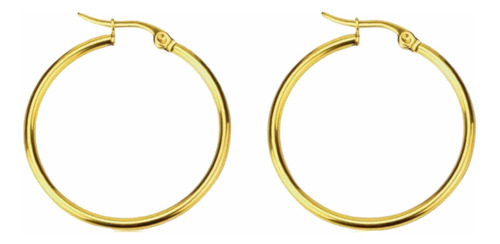 Aretes Arracada Redondo Acero Inoxidable Mujer 20mm Dorado