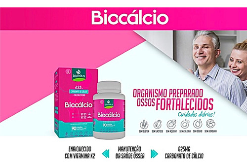 Biocalcio 625mg. + Vit D3, K2 Cálcio 90 Caps. Biofhitus