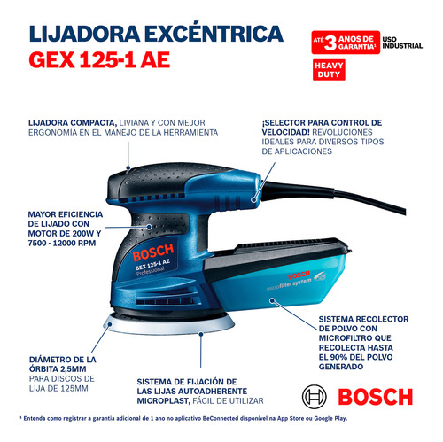 Lijadora Excéntrica Gex 125-1 Ae 250 Watts Bosch