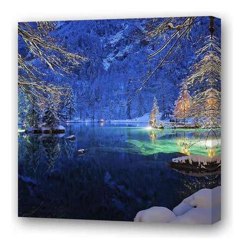 Cuadro 20x20cm Paisaje De Invierno Agua Y Luces Invernales