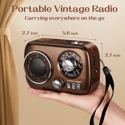 Radio Portátil Retro Am/fm/sw Con Usb Y Carga Por Usb