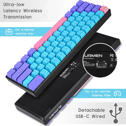 Teclado Inalámbrico Surmen 60%, Para Jugadores, Rgb, Retro..