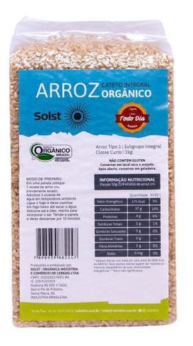 Arroz Cateto Integral Japonês Orgânico Curto Solst 1 Kg