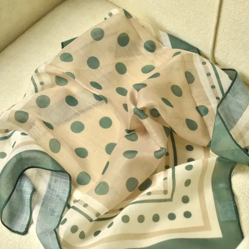 Pañuelo De Algodón, Para Mujer, Dama, Premium Verde Con Beige U