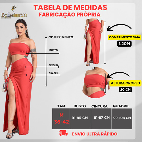 Top Faixa -cropped Tomara Que Caia E Saia Longa Colada Fenda