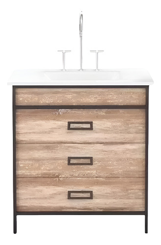 Mueble Vanitory Con Bacha Loza 3 Agu Iron Campi 80cm Roble V