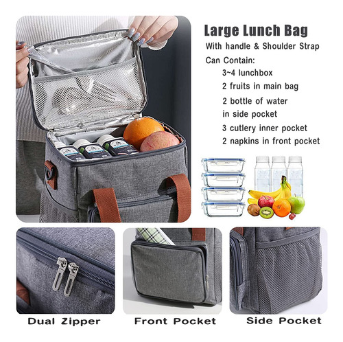Bolsa De Almuerzo Aislada Reutilizable 7 Litros Gris
