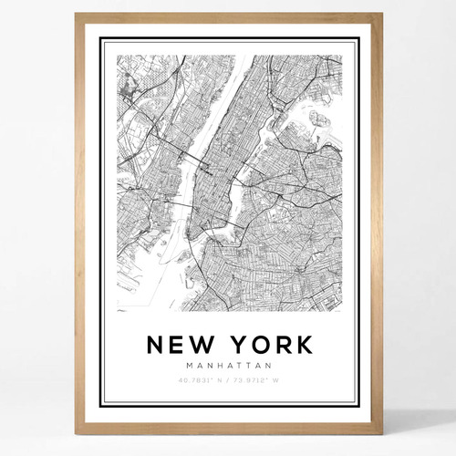 Cuadro Modernos Marco Lamina Vidrio 30x40 Mapa New York