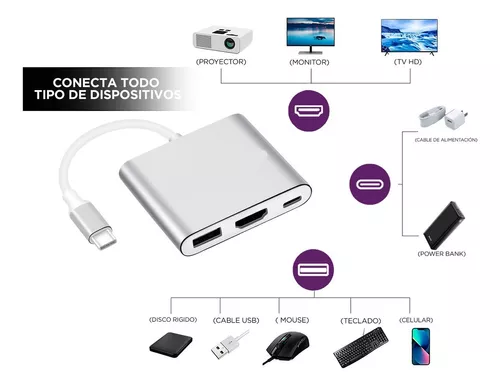 ADAPTADOR USB TIPO C A HDMI, USB 3.0 Y TIPO C