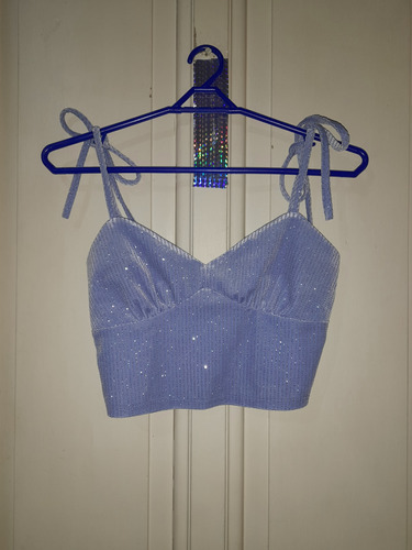 Crop Top Celeste C Brillos Forever 21 Talle Small Nuevo