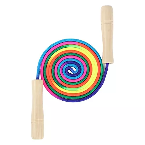 Cuerda de saltar para niños, cuerda de saltar ajustable de algodón de 8.5  pies con mango de madera para niños y niñas, ejercicio al aire libre (color