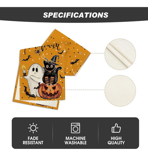 Camino De Mesa Diseño Halloween 33cm X 2.7m Color Naranja Naranja, Blanco, Negro, Amarillo Halloween, Calabaza, Fantasma Y Gato Negro