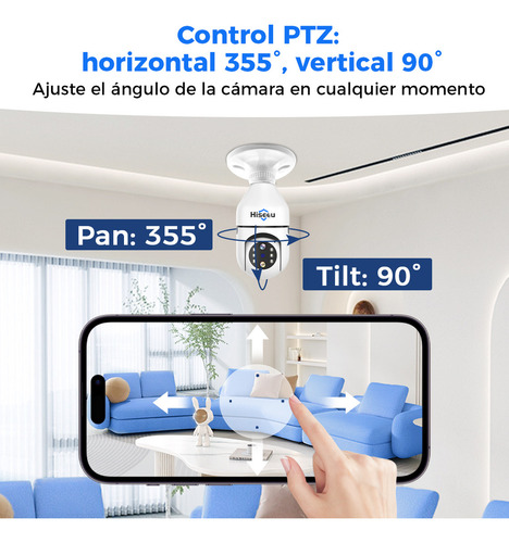 Hiseeu 2piezas Cámara De Seguridad Wifi Ptz 3mp Doble Lente 360