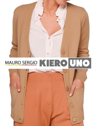 Imagen 2 de 6 de Cárdigan Sweater Saco Con Bolsillos Botones Mujer Kierouno