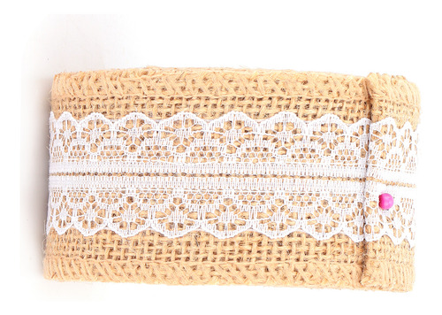 Cinta Enrollable De Arpillera, Encaje Blanco, Yute Natural,