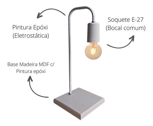 Luminária De Mesa Escritório Retrô Com Base Mdf - E-27