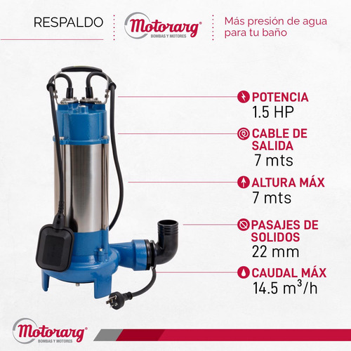 Imagen 2 de 9 de Bomba Desagote Cloacal Trituradora Motorarg Drt 1100 1.5 Hp