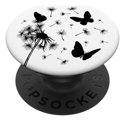 Linda Flor Diente Leon Mariposa Blanco Negro Popsockets