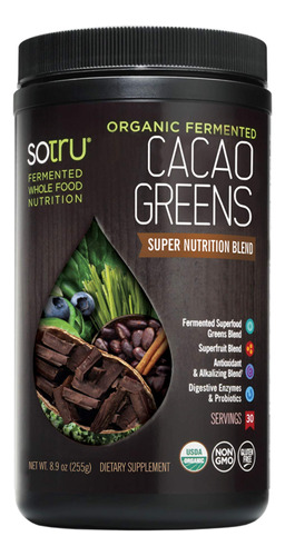 Sotru Cacao Greens, Sabor A Chocolate  8.47 Oz  Mezcla De Su