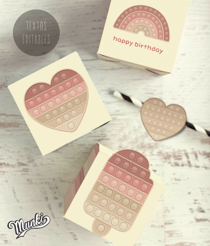 Kit Imprimible Pop It Rosa Pastel Con Textos Editables Pdf