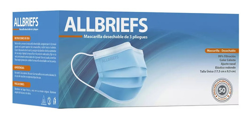 Allbriefs Mascarillas 3 Pliegues 50 Unidades