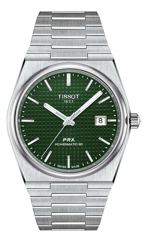 Relógio masculino Tissot Prx Powermatic 80 Steel | Capa verde | Cor de fundo verde escuro