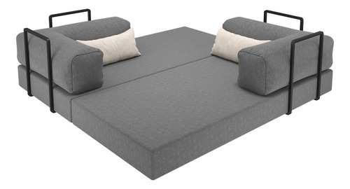Colchão Sofa Sogude Casal Vira Cama C/ Estrutura Metálica Cor Cinza