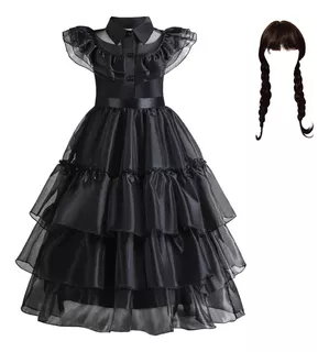 Vestido Wednesday Addams Para Niñas, Negro, Para Fiesta Fami