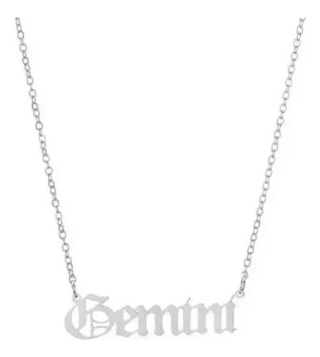 Collar Géminis Plateado Signo Del Zodiaco Letras Góticas