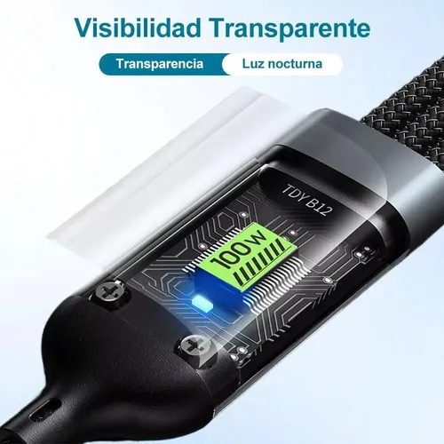 Cargador Usb Multiple 1.2m,cable Usb C Carga Rapida 3 En 1