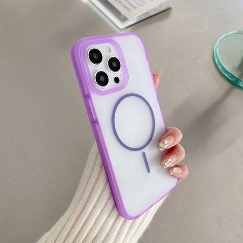 Funda Para iPhone Con Magsafe Transparente Con Bordes A Color, Case Circulo Magnético Uso Rudo Suave Al Tacto