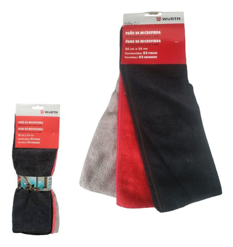 3 Flanelas Pano De Microfibra Para Polir Secar Limpar Wurth