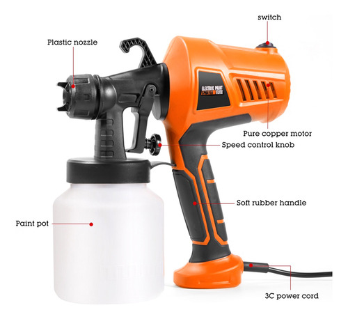 Pulverizador Eléctrico Portátil De Pintura, 500 W, 800 Ml De