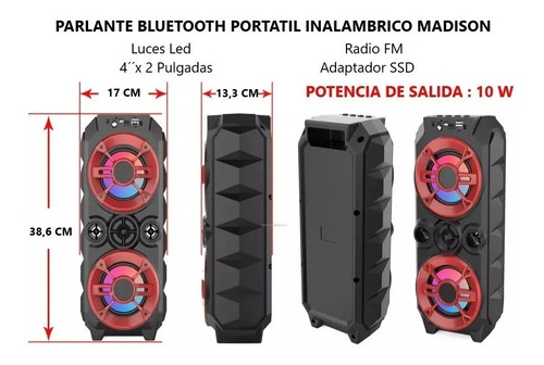 Imagen 2 de 7 de Parlante Bluetooth Portátil Con Luces Led 4 Pulgadas 10w