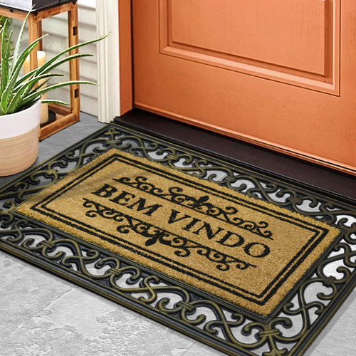 2 Tapete Porta Capacho Fibra Coco Antiderrapante 45x75 Impdr Dourado