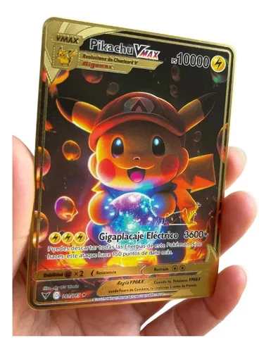 Carta De Metal Pokemon Colecionador Dourada Pikachu Vmax